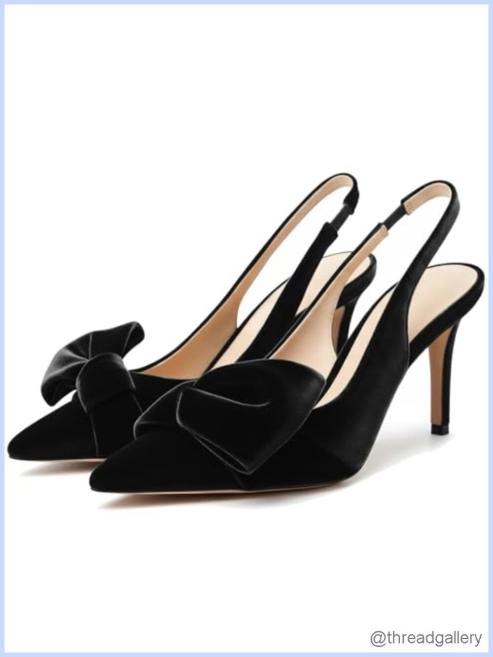 Women's Velvet Slingback Pumps Stiletto Heels Pointed Toe Bow Detail